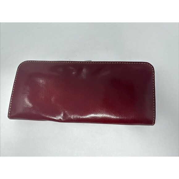 Fossil Clutch Wallet Red Leather Silver Kiss Lock Card Holder Vintage Burgundy - Picture 4 of 7